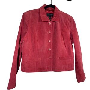 Bernardo Women Leather Jacket XL Red Snakeskin Embossed Blazer Coat Button Front